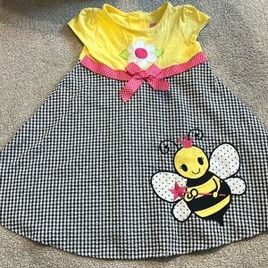 Good Lad Short sleeve toddler girls spring summer checkered flower and bee dress